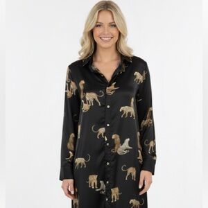 Umgee Black maxi Dress with Leopard Print and side leg slits size small